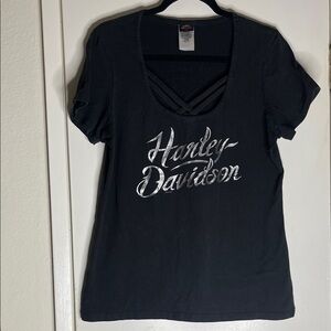 Harley-Davidson Women's Black Tee with Silver Logo